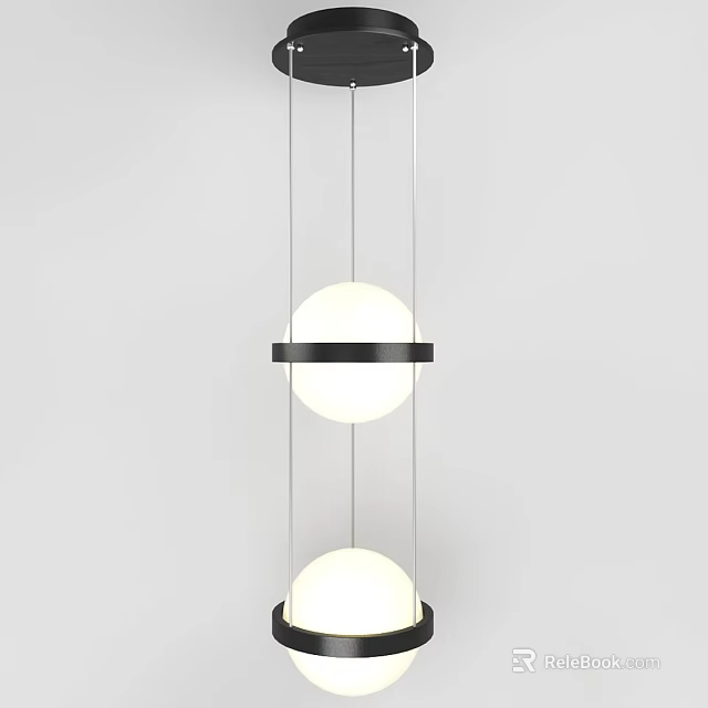 Modern Hanging Chandelier With Double Spherical Bulbs And Black Metal Frame 3d model