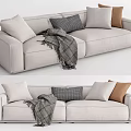 Modern Light Gray Fabric Two Seater Sofa With Decorative Pillows And Plaid Blanket