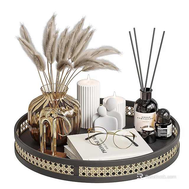 Bathroom Accessories Tray With Reed Diffuser Candles And Decorative Vase 3d model