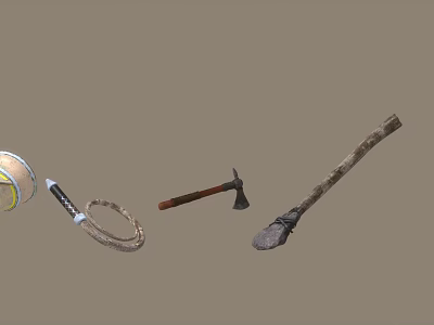 Other Outdoor Tools And Gear Including Tennis Ball Rope Axe And Shovel 3d model