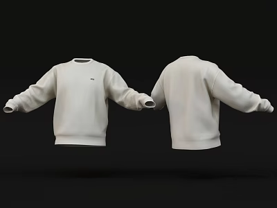 White Crew Neck Sweatshirt Front and Back View With Long Sleeves 3d model