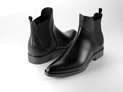 Black Leather Chelsea Ankle Boots With Elastic Side Panels And Classic Design 3d model
