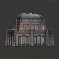 Architectural Model of Dome Shaped Brick Building With Detailed Windows And Entrance