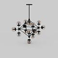 Modern Geometric Chandelier With Multiple Glass Globe Lights And Black Metal Frame