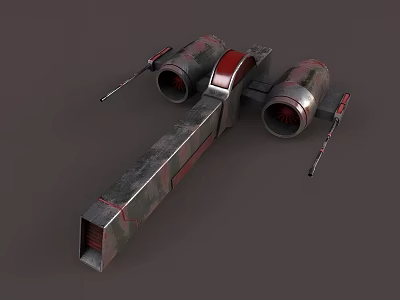 Twin Engine Fighter Jet With Metallic Gray Exterior And Red Accent Details 3d model