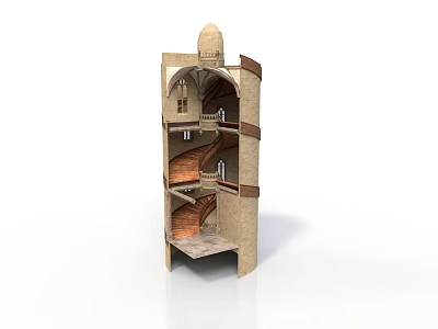 Traditional Tower Building With Arched Windows Spiral Staircase And Domed Top 3d model