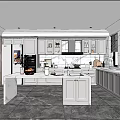 Modern Kitchen Interior With Bright Marble Island Countertops And White Cabinets