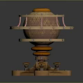 Intricate Copper Mechanical Device With Orange Top And Illuminated Base Structure