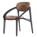 Modern Single Chair With Curved Dark Frame And Brown Upholstered Comfortable Cushion