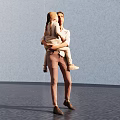 Woman Holding Child In Indoor Space With Light Wall And Dark Floor