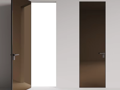 Modern Brown Swing Door Design With Open And Closed Positions In Interior 3d model