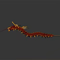 Red And Gold Centipede Like Sculpture With Intricate Carving And Glossy Surface
