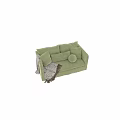 Light Green Fabric Two Seater Sofa With Multiple Cushions And Fringed Blanket