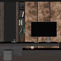 Modern TV Wall Interior Design With Wooden Panels Built in Shelves And Floating Console