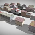Various Small Building Models With Red Gray Tiles White Red Brown Exteriors Single Multi Story