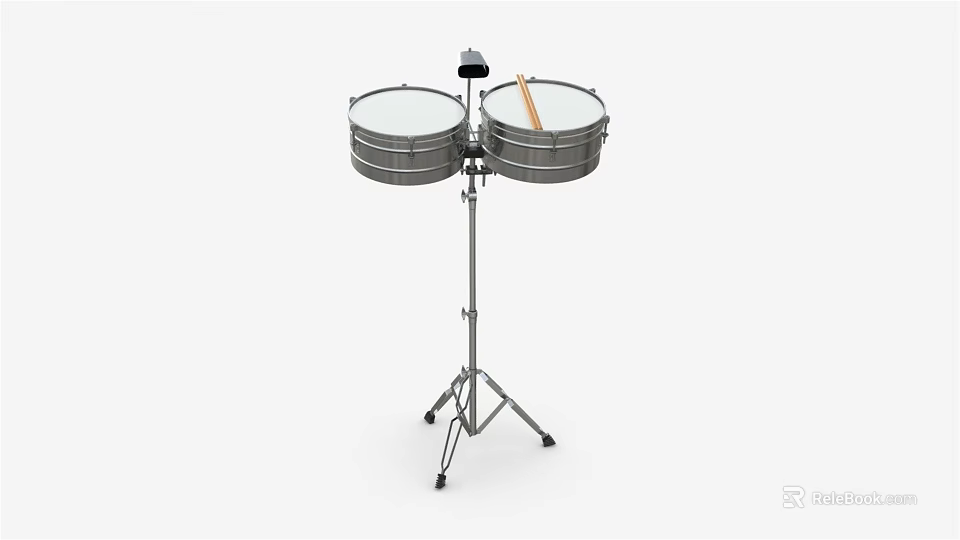 Modern Musical Instrument Drum Set With Two Metallic Drums Adjustable Stand And Drumsticks 3d model 