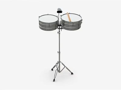 Modern Musical Instrument Drum Set With Two Metallic Drums Adjustable Stand And Drumsticks 3d model