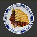 Cute Cat Enjoying Fresh Vegetable Sandwich On Blue And White Plate