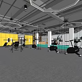 Modern Fitness Gym Interior With Exercise Equipment Mirrors And Yellow Walls