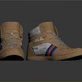 Brown High Top Shoes With Red And Blue Stripes Gray Laces And Textured Soles