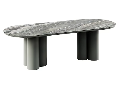 Modern Oval Marble Table with Gray Cylindrical Legs for Living Room Interior 3d model