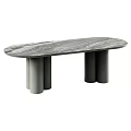 Modern Oval Marble Table with Gray Cylindrical Legs for Living Room Interior