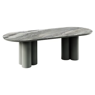 Modern Oval Marble Table with Gray Cylindrical Legs for Living Room Interior 3d model