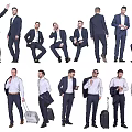 Men in Suits with Various Poses Standing Sitting and Carrying Luggage