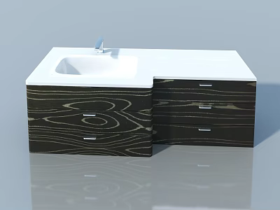 Modern Swing Door Bathroom Vanity With White Countertop Wood Grain Cabinet And Drawers 3d model