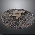 Wooden Stone Decorative Structure on Circular Surface with Colorful Gravel and Green Particles