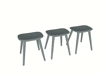 Three Modern Gray Stools With Curved Seats And Slim Legs Design 3d model