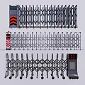 Electric Retractable Security Gates With Warning Stripes And Control Panel Design 3d model