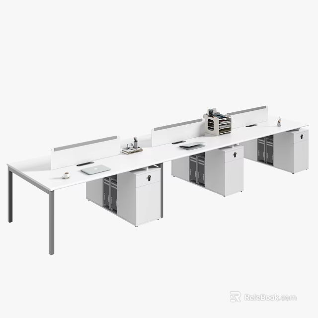 Sleek Modern Office Desk Design With Multiple Workstations Drawers And Storage Cabinets 3d model 