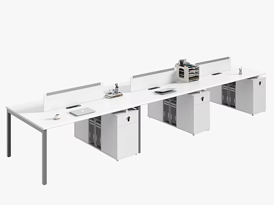 Sleek Modern Office Desk Design With Multiple Workstations Drawers And Storage Cabinets 3d model