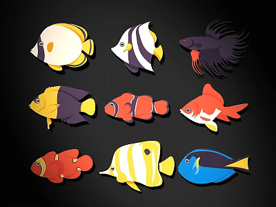 Colorful Cartoon Fish Wall Decor With Various Shapes And Vibrant Colors 3d model