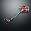 Elegant Vintage Key Shaped Jewelry With Golden Gear And Ruby Gemstone