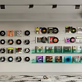 Vinyl Records Collection Display On Wall With Decorative Artwork And Shelves