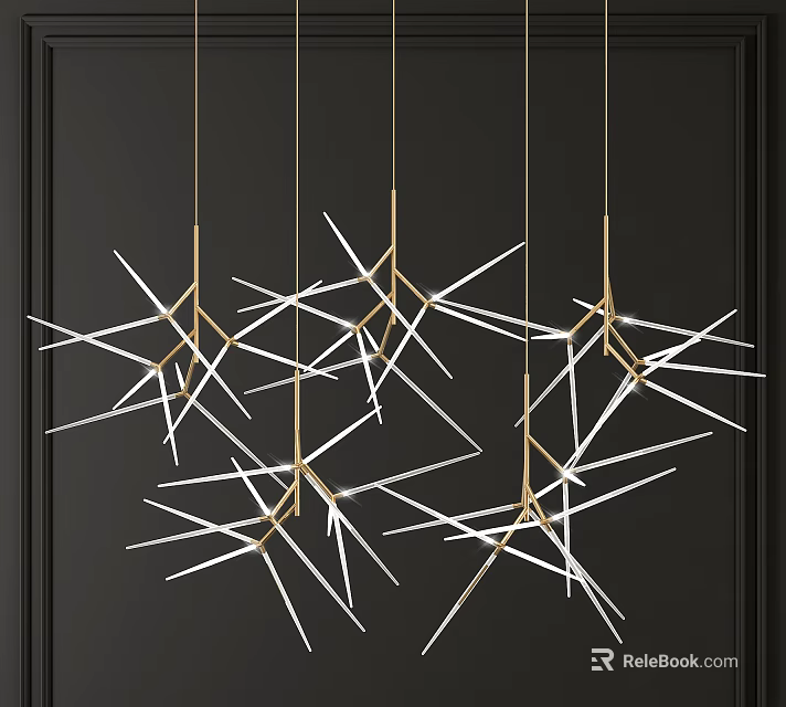 Modern Geometric Chandelier With Gold Metal Frame And White Glass Spikes 3d model 