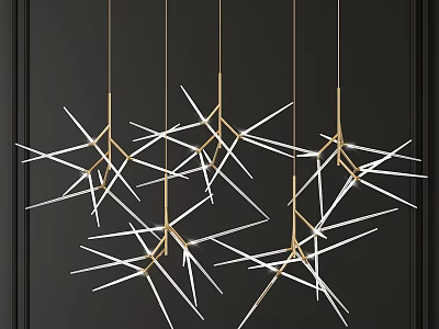 Modern Geometric Chandelier With Gold Metal Frame And White Glass Spikes 3d model