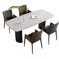 Modern Rectangular Marble Dining Table Set With Four Brown Chairs Vase And Book 3d model