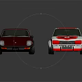 Two Classic Cars Dark Red Coupe And Red White Racing Car With Number 6
