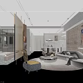 Elegant Modern Living and Dining Room Interior With Sofa Coffee Table Artwork And Lighting