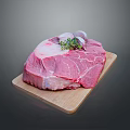 Fresh Raw Meat on Wooden Cutting Board Decorated with Fresh Herbs