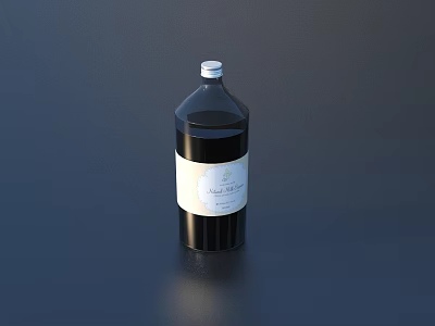 Household Dark Glass Bottle With White Cap And Label For Daily Use 3d model