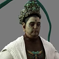 Mythical Game Movie Character In White Robe With Green Headdress And Bird Claw Feet