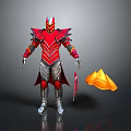 Red And Silver Warrior Armor With Detachable Yellow Cape And Decorative Details
