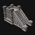 Ancient Architecture Stone Stairs With Decorative Side Pedestals And Carved Details 3d model