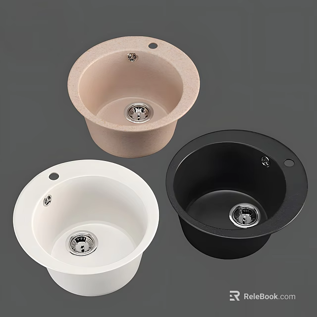 Three Different Colors Round Stone Kitchen Sinks For Modern Kitchen Use 3d model 