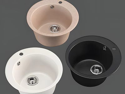 Three Different Colors Round Stone Kitchen Sinks For Modern Kitchen Use 3d model