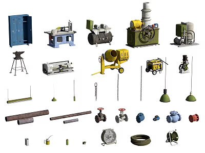 Industrial Equipment Collection Featuring Lathes Drills Valves Pumps And Mechanical Tools 3d model